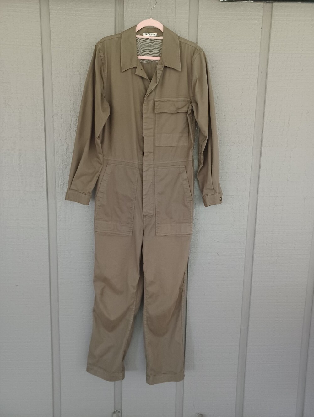 Alex Mill Chino Field Jumpsuit Size XS Men Long Sleeve Cotton Blend Button Olive